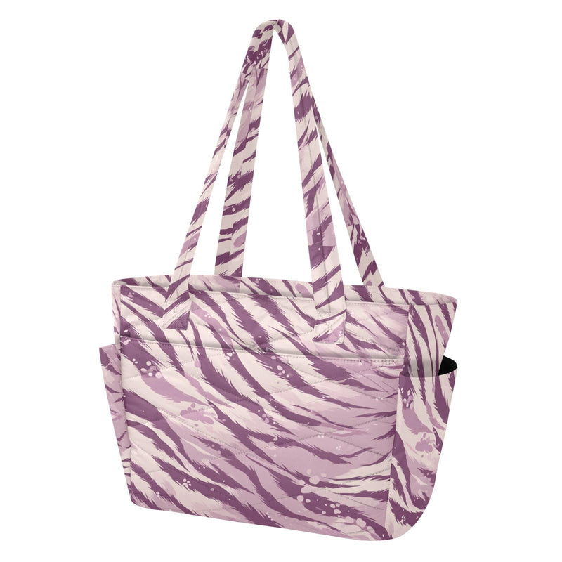 CuwrYet Tote Bag for Women 1pcs Tote Bags For Work Cute Quilted Lightweight Totes Bags with Compartments Shoulder Laptop Bags for Travel Gym College Work Purple Tiger Stripes Specks Purpleshades