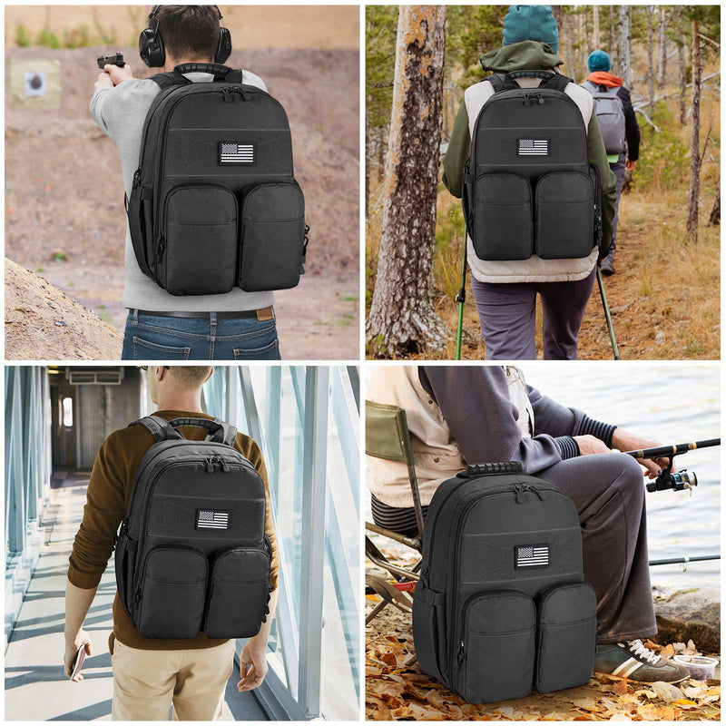 CVLIFE Tactical Range Backpack for Men with Stable Support, Handgun Backpack with Pistol Cases, Range Bag with Removable Divider, Lockable Zipper Design Daypack for EDC Work, Black