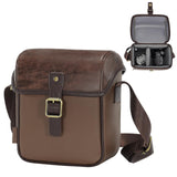 Cwatcun Camera Sling Bag PU Leather for Photographers，Small Camera Bag Water - resistant Shockproof Case with Removable Dividers for DSLR/SLR/Mirrorless,Brown