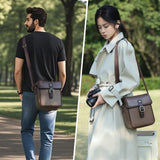 Cwatcun Camera Sling Bag PU Leather for Photographers，Small Camera Bag Water - resistant Shockproof Case with Removable Dividers for DSLR/SLR/Mirrorless,Brown