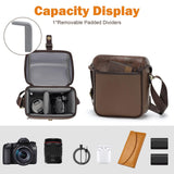 Cwatcun Camera Sling Bag PU Leather for Photographers，Small Camera Bag Water - resistant Shockproof Case with Removable Dividers for DSLR/SLR/Mirrorless,Brown