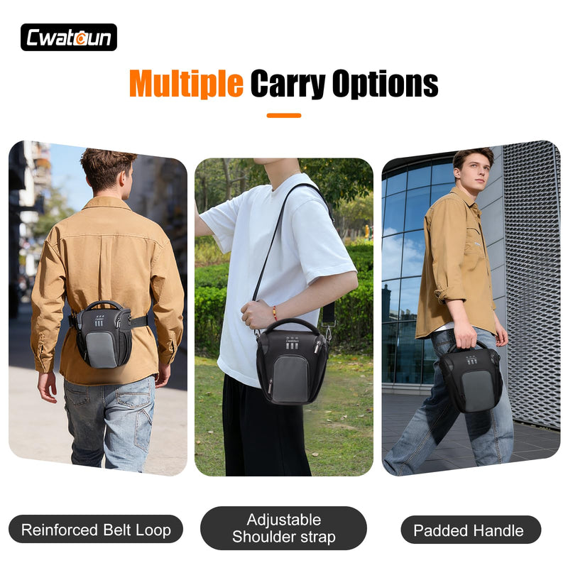 Cwatcun Camera Sling Bag Small, Compact DSLR Waterresistant Shoulder Bag for Photography - Fits Canon/Nikon/Sony, Quick - Access Padded Compartment, Lightweight Black Digital Camera Bag