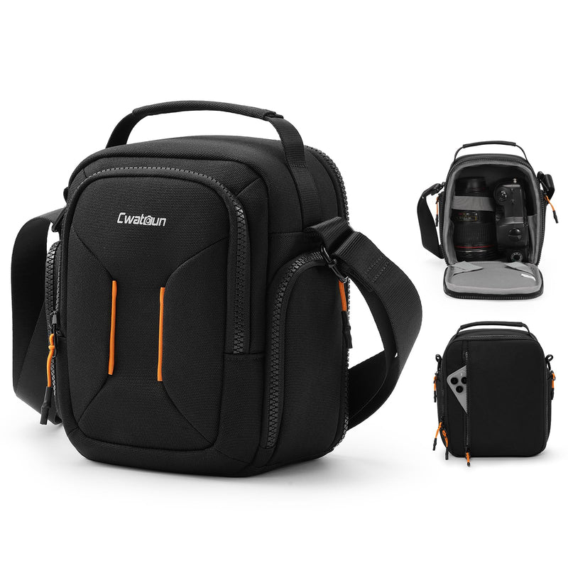 Cwatcun Campact Camera Bag Small Camera Sling Case for Canon Nikon Sony Fuji Cameras, Lens, DSLR SLR Mirrorless, Shoulder Corssbody Camera Bag, Travel Photography Water - resistant Bag Purse, Black