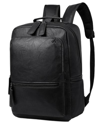 CYLYWJD Unisex PU leather laptop bag work business bag hiking backpack leisure day bag university schoolbag (Large,Black 1) | Backpacks4Less