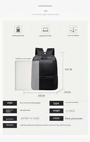 CYLYWJD Unisex PU leather laptop bag work business bag hiking backpack leisure day bag university schoolbag (Large,Black 1)