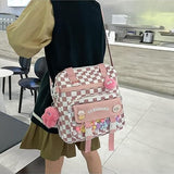 Cyxunand Kawaii Japanese Messenger Bag Cute School Bags Multifunction Laptop Backpack,Shoulder Bag Backpacks Travel Plaid Totes
