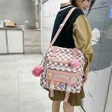 Cyxunand Kawaii Japanese Messenger Bag Cute School Bags Multifunction Laptop Backpack,Shoulder Bag Backpacks Travel Plaid Totes