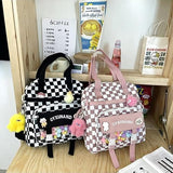 Cyxunand Kawaii Japanese Messenger Bag Cute School Bags Multifunction Laptop Backpack,Shoulder Bag Backpacks Travel Plaid Totes