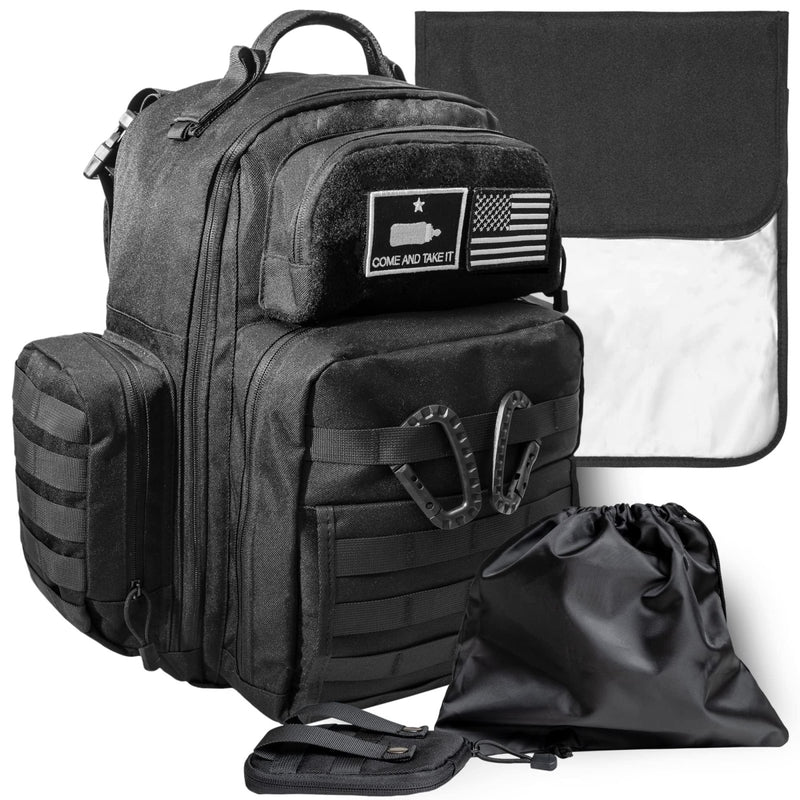 Dad Diaper Bag - Molle - Style Military Diaper Backpack Made of Rugged 900D Waterproof Polyester with Wider Extra - Long Straps, Pouch for Dirty Diapers, Baby Wipes Dispenser & Insulated Bottle Pockets