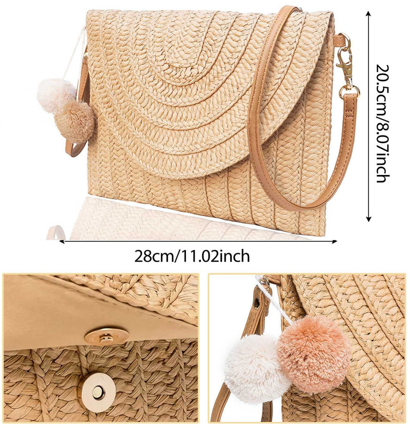 Dailyacc Straw Shoulder Bag For Women Woven Purse Beach Envelope Clutch Straws Wallet (Brown)