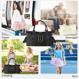 Dance Gym Duffel Bag for Teen Girls, Personalized Initial Travel Weekender Bag,Cute Overnight Carry On Duffle for Women,Sports Travel Cheer Bag,Monogram Christmas Gifts for Tween Preppy(black - A)