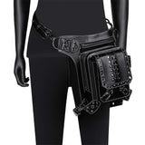 Daniel Jie Gothic Leather Waist Bag Fanny Pack Thigh Leg Hip Holster Purse Travel Pouch Hiking Sport Chain Bags for Women Men