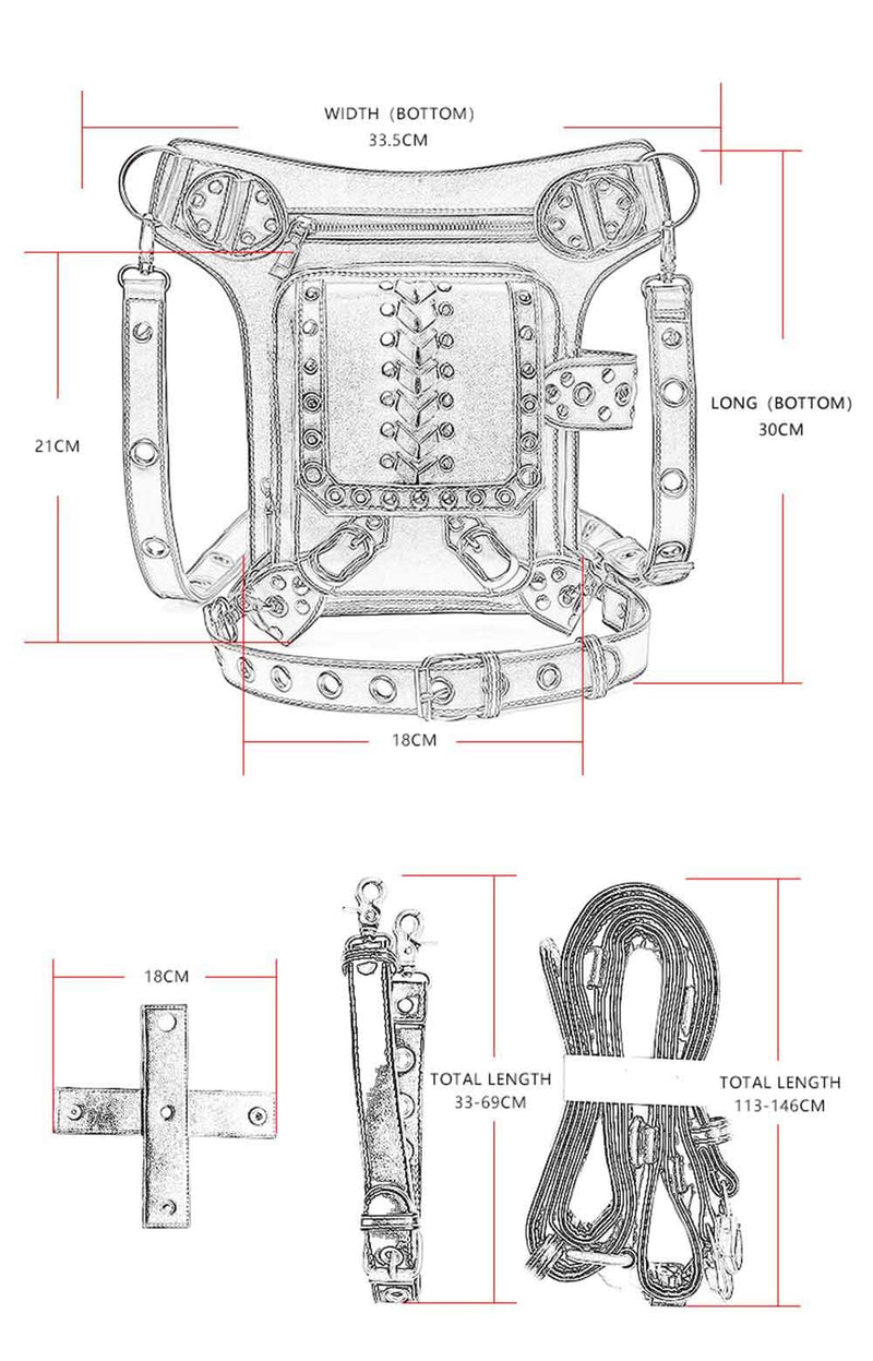 Daniel Jie Gothic Leather Waist Bag Fanny Pack Thigh Leg Hip Holster Purse Travel Pouch Hiking Sport Chain Bags for Women Men