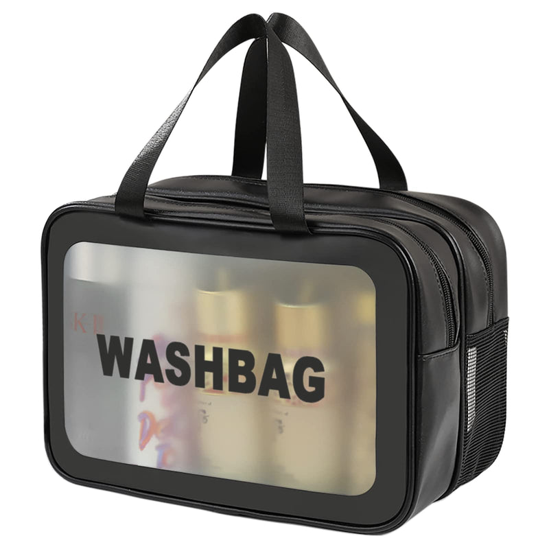 DAPOWER Travel Toiletry Bag for Women and Men, Matte Translucent Toiletry Bag with Handy Handle, Makeup Cosmetic Organizer Bag for Travel Toiletries Accessories (Black - XL)