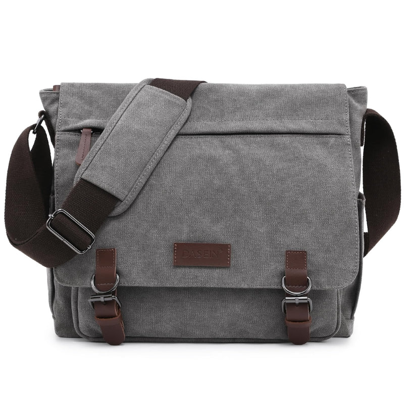 Dasein Large Vintage Canvas Messenger Shoulder Bag, Grey, 15in Laptop