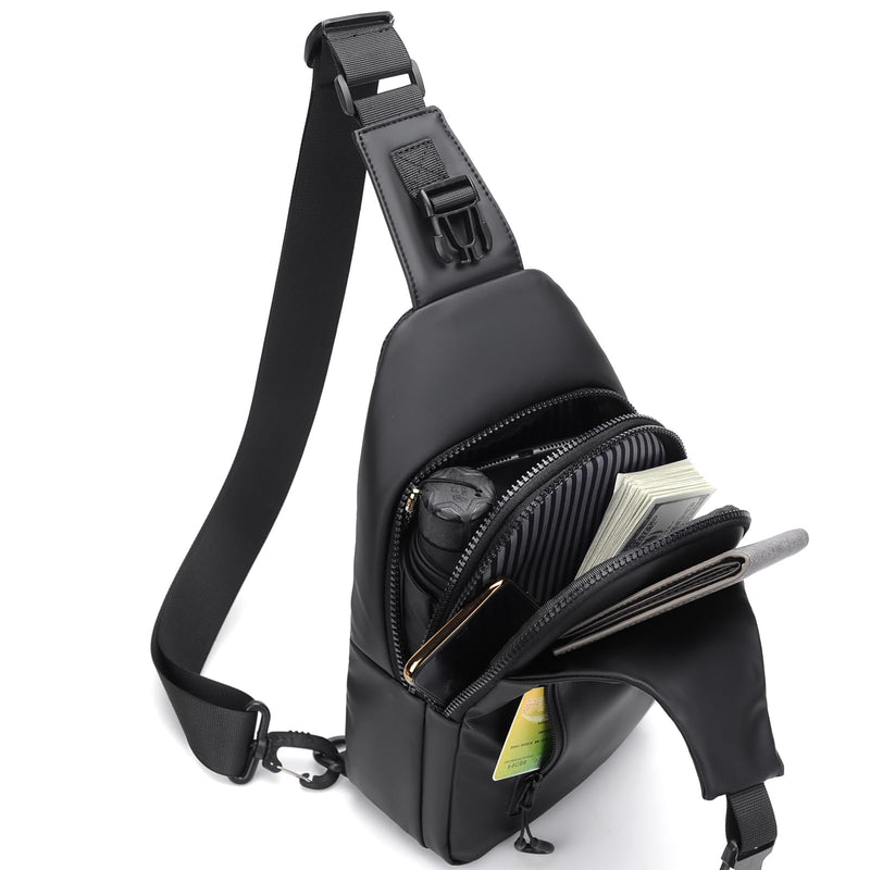 DAYELIVE Waterproof Sling Bag for Men Crossbody Bag Shoulder travel Backpack Sling with USB Charging Port Anti Theft Cross Body Bag Chest Daypack for Hiking Sports Running Women - Black