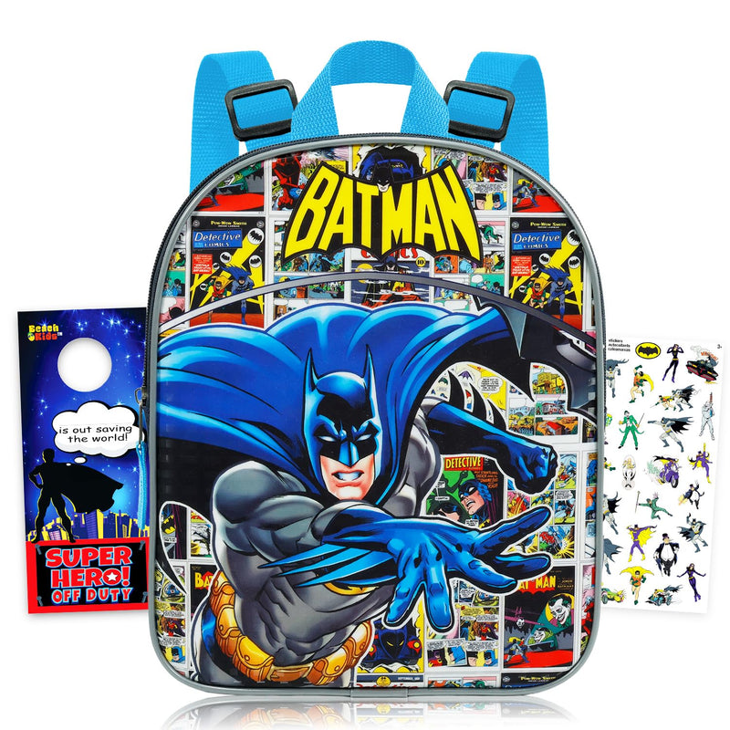 DC Comics Batman Mini Backpack for Boys - Bundle with 11" Superhero School Bag, Stickers, More | Batman School Backpack for Kids