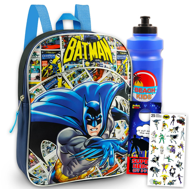 DC Comics Batman Mini Backpack Set - Bundle of an 11" Toddler School Bag, Stickers, More | Caped Crusader Superhero School Supplies for Kids