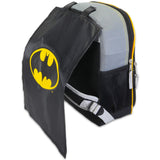 DC Comics Justice League Mini Batman Backpack for Boys Toddlers Kids ~ Deluxe 12 Inch Preschool Toddler Backpack with Detachable Cape and Stickers (Batman School Supplies)