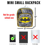 DC Comics Justice League Mini Batman Backpack for Boys Toddlers Kids ~ Deluxe 12 Inch Preschool Toddler Backpack with Detachable Cape and Stickers (Batman School Supplies)