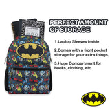 DC Comics Kids Batman Backpack - Batman, Superman, The Joker Superhero Bookbag for Boys Girls Toddlers and Adults - Laptop and Lunchbox Compatible School Bag (Batman Black)