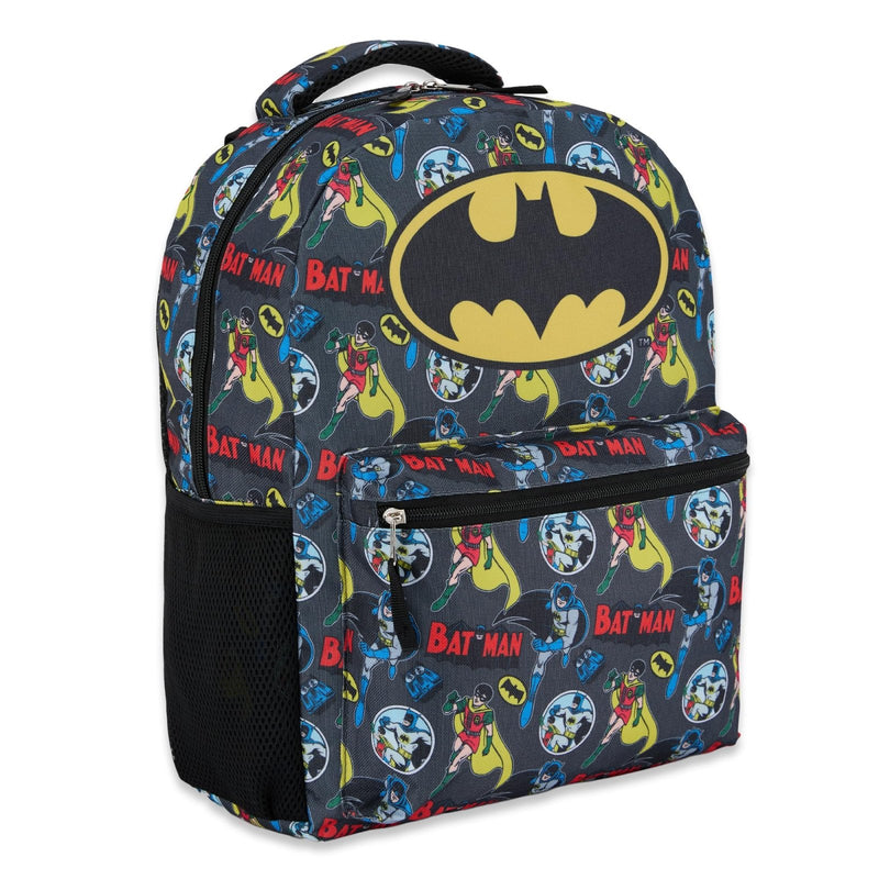 DC Comics Kids Batman Backpack - Batman, Superman, The Joker Superhero Bookbag for Boys Girls Toddlers and Adults - Laptop and Lunchbox Compatible School Bag (Batman Black)