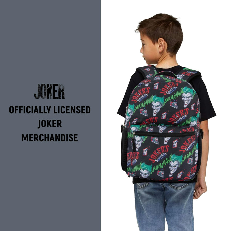 DC Comics Kids Joker Backpack - Batman, Superman, The Joker Superhero Bookbag for Boys Girls Toddlers and Adults - Laptop and Lunchbox Compatible School Bag (Joker Black)