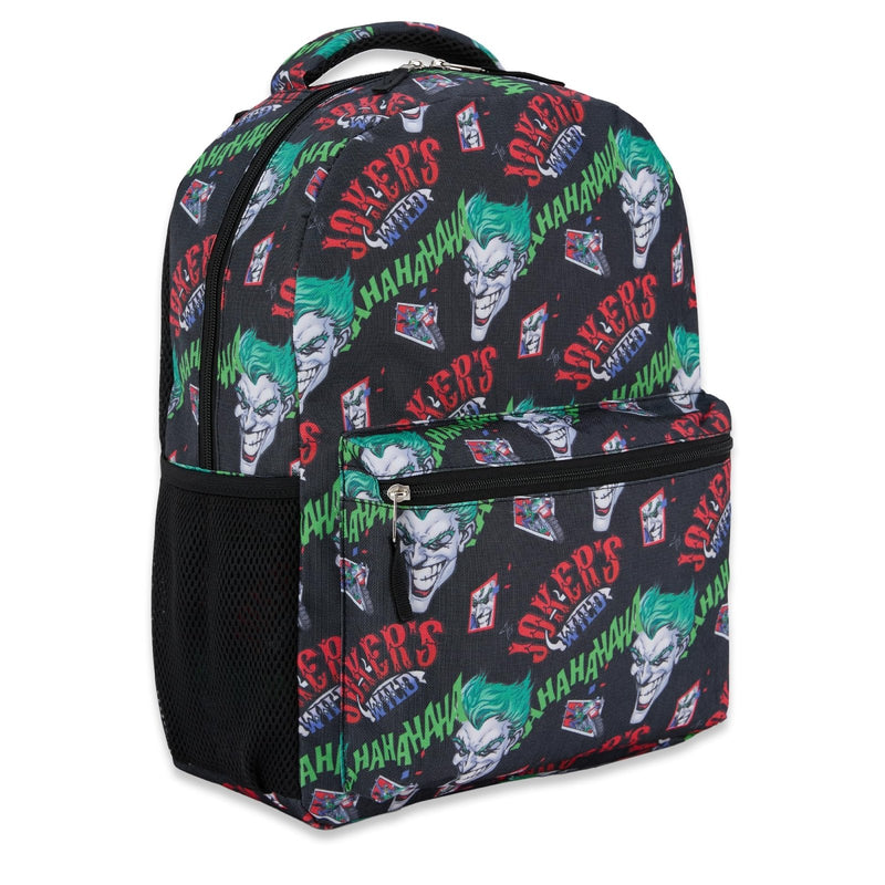 DC Comics Kids Joker Backpack - Batman, Superman, The Joker Superhero Bookbag for Boys Girls Toddlers and Adults - Laptop and Lunchbox Compatible School Bag (Joker Black)