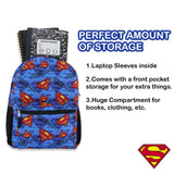 DC Comics Kids Superman Backpack - Batman, Superman, The Joker Superhero Bookbag for Boys Girls Toddlers and Adults - Laptop and Lunchbox Compatible School Bag (Superman Blue)
