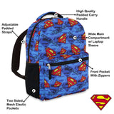 DC Comics Kids Superman Backpack - Batman, Superman, The Joker Superhero Bookbag for Boys Girls Toddlers and Adults - Laptop and Lunchbox Compatible School Bag (Superman Blue)