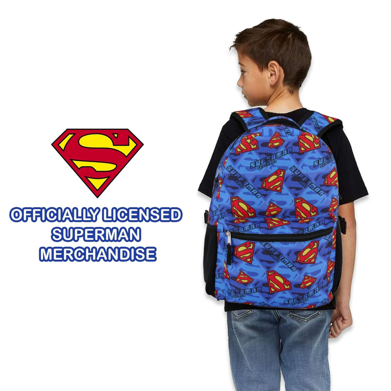 DC Comics Kids Superman Backpack - Batman, Superman, The Joker Superhero Bookbag for Boys Girls Toddlers and Adults - Laptop and Lunchbox Compatible School Bag (Superman Blue)