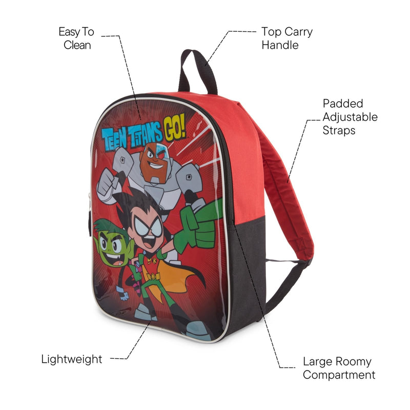 DC Comics Teen Titans Go Toddler Boy Backpack - 15" Padded Straps & Zip Compartment - Lightweight & Durable Polyester - Perfect for Preschool & Kindergarten