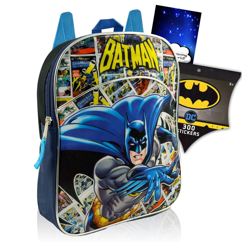 DC Shop Comics Batman MINI Backpack Preschool Bundle - Batman School Supplies And 11 INCH School Bag With 300 Batman Stickers (Superhero School Supplies).