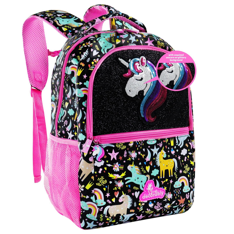 Decorably 16.5in Themed Kids Backpack with 3 Main Compartments & 2 Side Pockets, Backpack for Boys and Girls with Padded Straps & Back