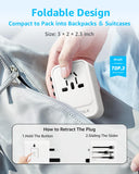 decqle Universal Travel Adapter, International Travel Plug Adapter with 2 USB - C(PD 20W) ＆ 1 USB - A Ports, All in One Portable Adaptor, for USA, UK, EU, AU ＆ 224+ Countries (White) US