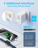 decqle Universal Travel Adapter, International Travel Plug Adapter with 2 USB - C(PD 20W) ＆ 1 USB - A Ports, All in One Portable Adaptor, for USA, UK, EU, AU ＆ 224+ Countries (White) US