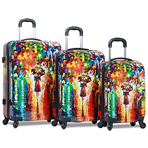 Dejuno Women's 3-Piece Lightweight Hardside Spinner Upright Luggage Set, Parisian Nights