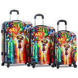 Dejuno Women's 3-Piece Lightweight Hardside Spinner Upright Luggage Set, Parisian Nights