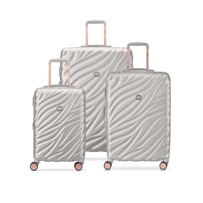 DELSEY PARIS Alexis Hardside 3 - Piece Set, Expandable Luggage with 4 Spinner Wheels, Lightweight Suitcase, 21" Carry - On, 25" Checked Medium, 29" Checked Large, Silver/Rose Gold