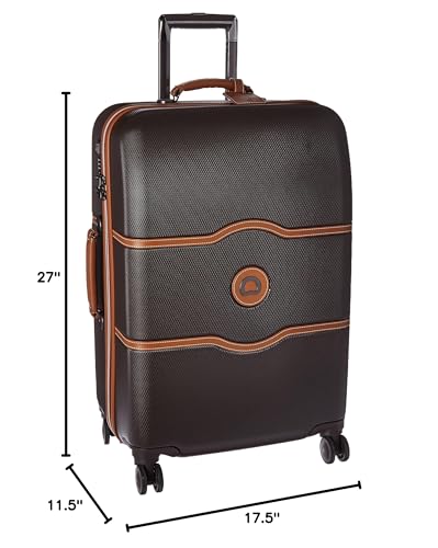 DELSEY PARIS Chatelet Hard+ Hardside Luggage with Spinner Wheels, Chocolate Brown, Checked - Medium 24 Inch