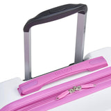 DELSEY PARIS Christine Expandable Luggage, Stylish and Unique, Glossy Exterior with 360 Spinner Wheels, Lockable Telescoping Handle, Men and Women, White with Mauve Trim, Medium Check - In 24 - Inch