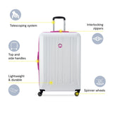 DELSEY PARIS Christine Expandable Luggage, Stylish and Unique, Glossy Exterior with 360 Spinner Wheels, Lockable Telescoping Handle, Men and Women, White with Mauve Trim, Medium Check - In 24 - Inch