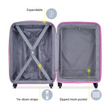 DELSEY PARIS Christine Hardside Expandable Luggage, Stylish and Unique, Glossy Exterior with 360 Spinner Wheels, Lockable Telescoping Handle, Men and Women, White with Mauve Trim, Carry - On 20 - Inch