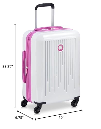 DELSEY PARIS Christine Hardside Expandable Luggage, Stylish and Unique, Glossy Exterior with 360 Spinner Wheels, Lockable Telescoping Handle, Men and Women, White with Mauve Trim, Carry - On 20 - Inch