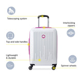 DELSEY PARIS Christine Hardside Expandable Luggage, Stylish and Unique, Glossy Exterior with 360 Spinner Wheels, Lockable Telescoping Handle, Men and Women, White with Mauve Trim, Carry - On 20 - Inch