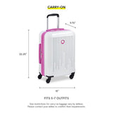 DELSEY PARIS Christine Hardside Expandable Luggage, Stylish and Unique, Glossy Exterior with 360 Spinner Wheels, Lockable Telescoping Handle, Men and Women, White with Mauve Trim, Carry - On 20 - Inch