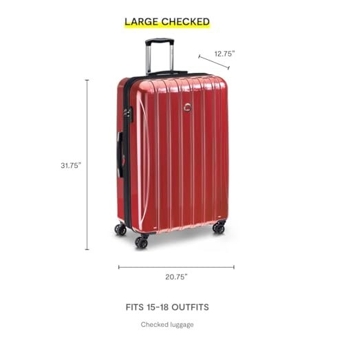 DELSEY PARIS Helium Aero Hardside Expandable Luggage with Spinner Wheels, Brick Red, Checked - Large 28 Inch