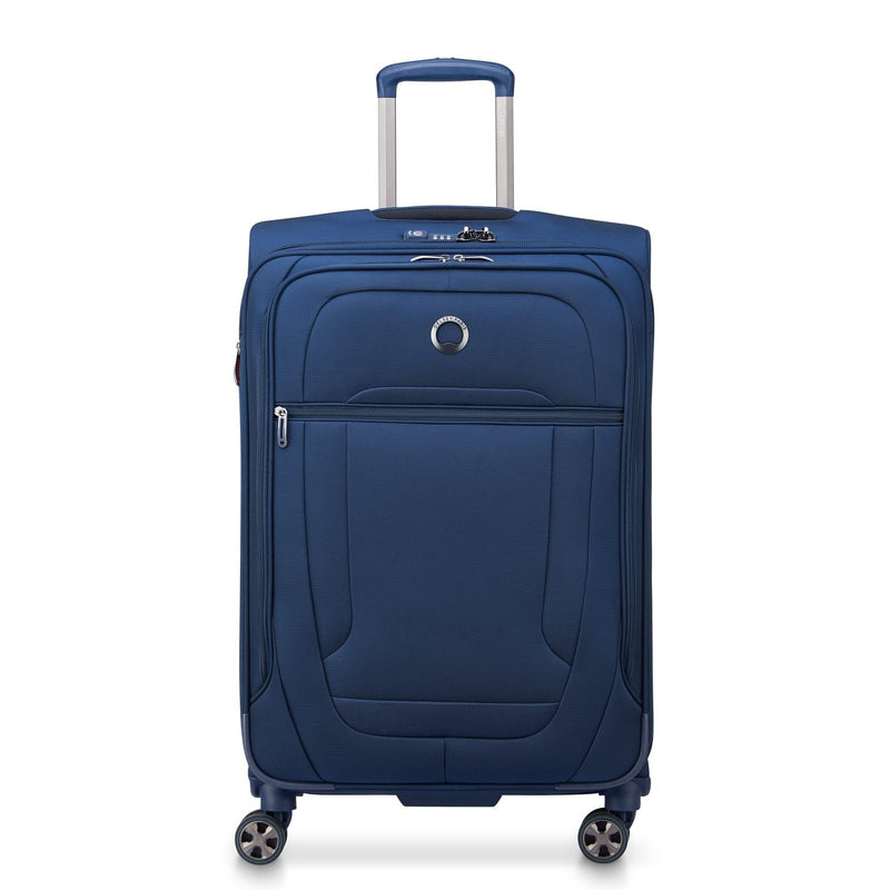 DELSEY PARIS Helium DLX Softside Expandable Luggage with Spinner Wheels, Navy Blue, Checked - Medium 25 Inch