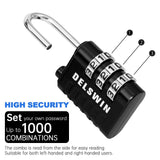 DELSWIN Combination Lock 3 - Digit Small Padlock - 4Pcs Resettable Combo Lock for School Gym Locker, Outdoor, Fence, Gate, Waterproof Luggage Locks for Travel Backpack