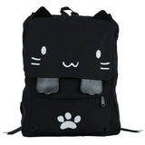 DemonChest Black College Cute Cat Embroidery Canvas School Backpack Bags for Kids Kitty(White)